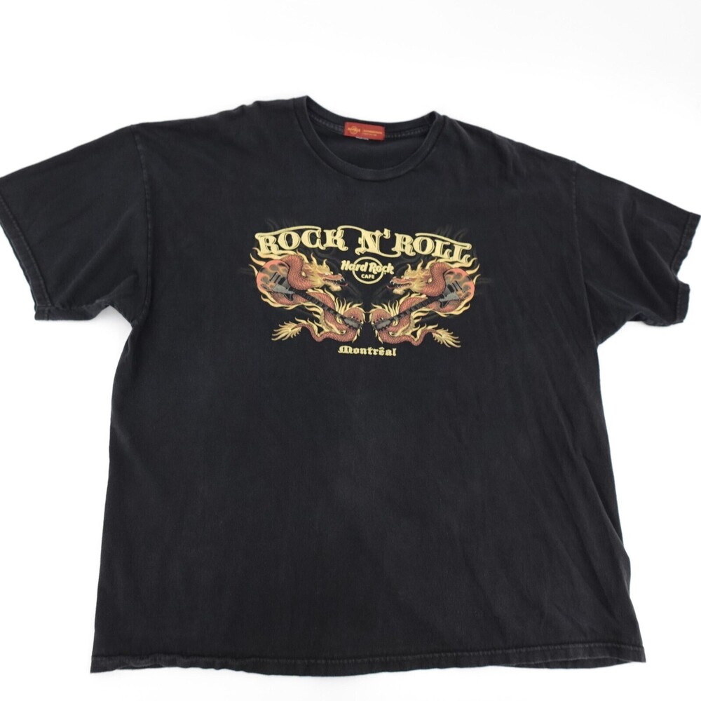 Hard Rock Cafe Shirt Mens Black Montreal Rock N Roll Dragon Graphic Tee